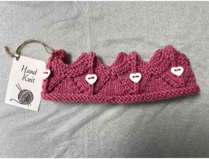 Hand-Knit Crown, Pink with Hearts - Child Large - Photo 1