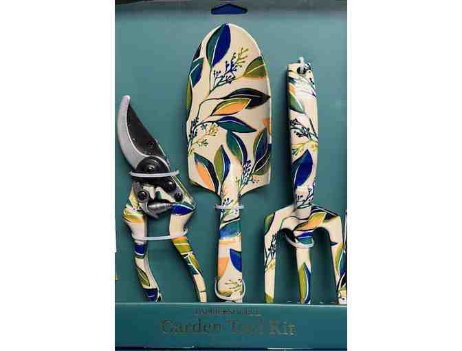 Forever in Bloom Garden & Gift Set; Cat Statue, Chimes, Floral Tote, & Garden Tool Set