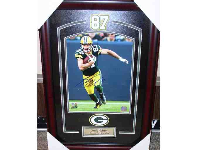 Jordy Nelson -11'X14' photo autographed, framed laser cut double suede matted