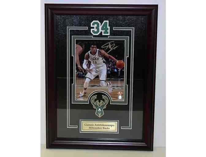 Giannis Antetokounmpo 8'X10' photo autographed, framed with laser cut double matted
