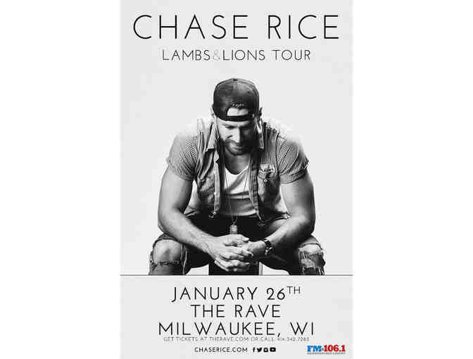 Four (4) tickets to see Chase Rice, FRIDAY, JANUARY 26, 2018