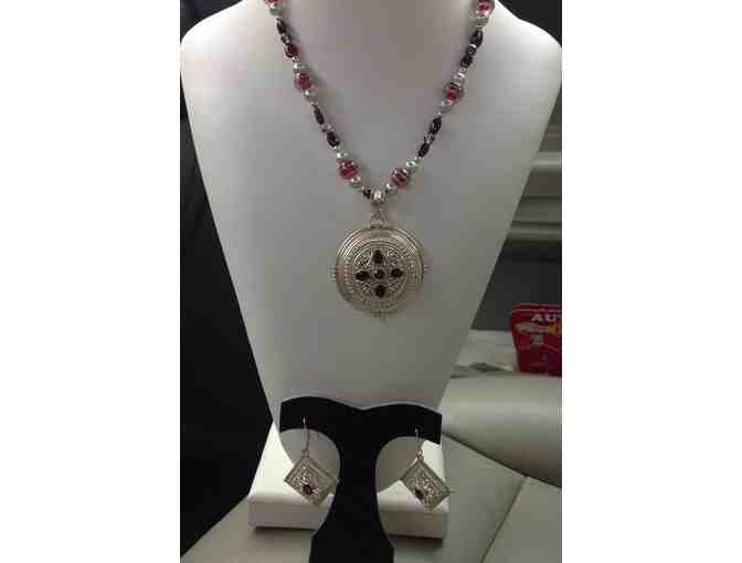 Hand Made Gemstones & Sterling Silver Necklace & Earrings, $25 Pink Mocha Gift Card + Wine
