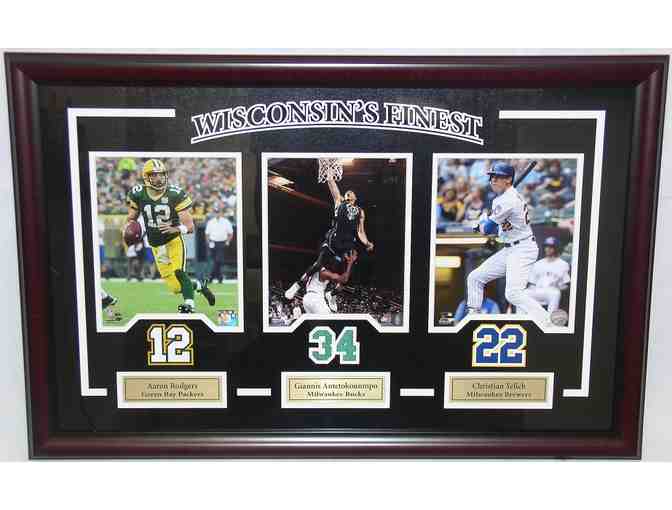 Rodger-Giannis-Yelich- (3) 8x10 pics 'Wisconsin's Finest' framed,matted-23x33