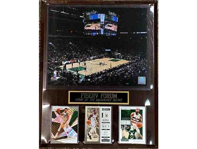 Fiserv Forum - 12 X 15 plaque with 8x10 photo, cards and engraved plate