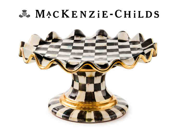 Mackenzie Childs Courtly Check Ceramic Fluted Cake Stand - Photo 1