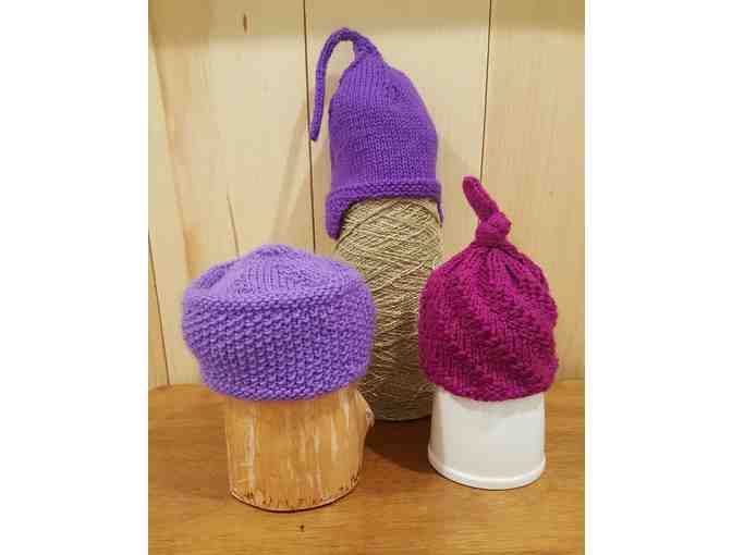 Hand Knit Baby Hats, Set of Three