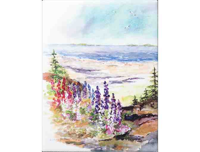 'Lupine on the Coast', painted tile by Dianne Horton