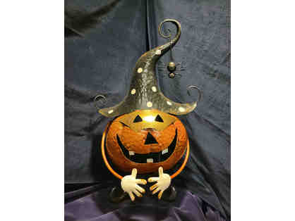 23. Metal Wobbly Pumpkin Witch Decoration