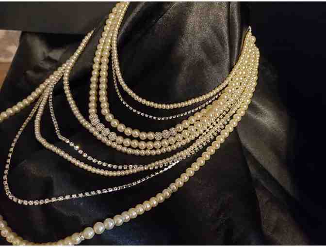 Multi-strand Pearl and rhinestone drape necklace