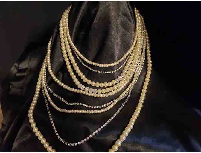 Multi-strand Pearl and rhinestone drape necklace