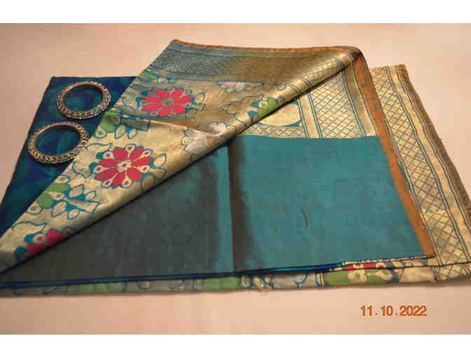 Soft Silk Green and Blue Saree