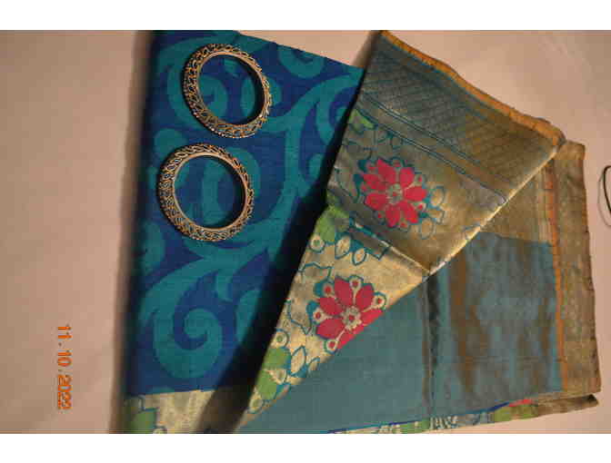 Soft Silk Green and Blue Saree