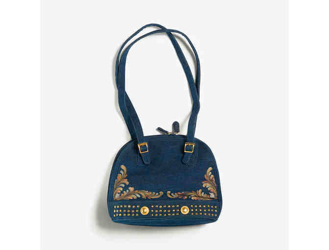 Denim purse with rosemaling with gold embellishments