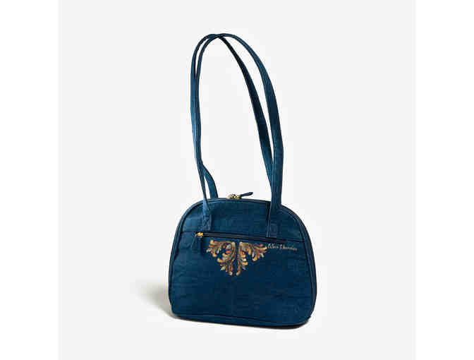 Denim purse with rosemaling with gold embellishments