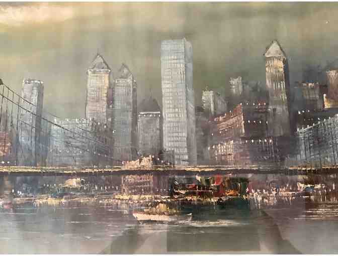 PAINTING OF Brooklyn Bridge with NYC SKYLINE