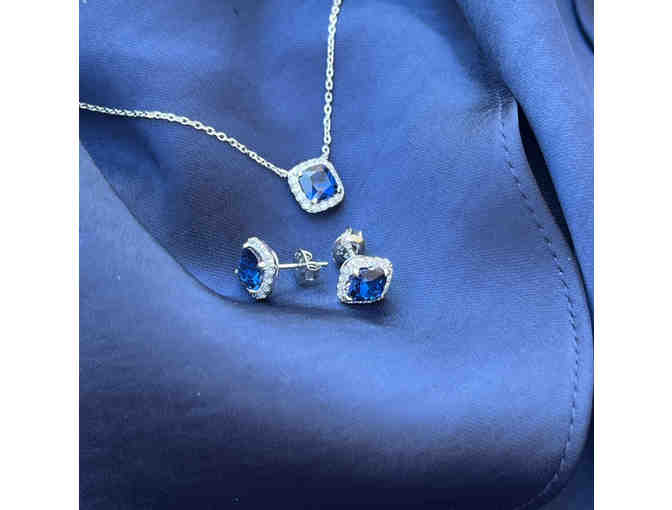 Modern Sapphire Necklace, Earrings & Ring Set in White Gold