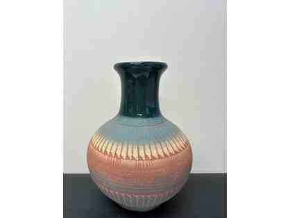 Navajo Inspired Etched Pottery Vase by Cecilia Benally