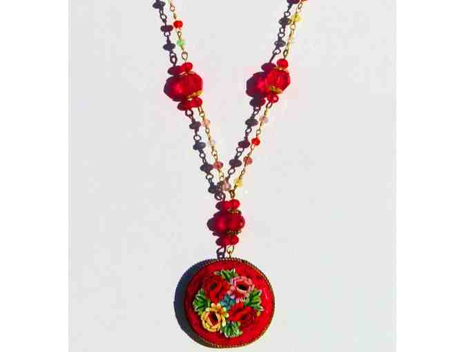 Elegant Gold Chain with Coral Red Crystals & Micro Mosaic - 39 - Photo 1