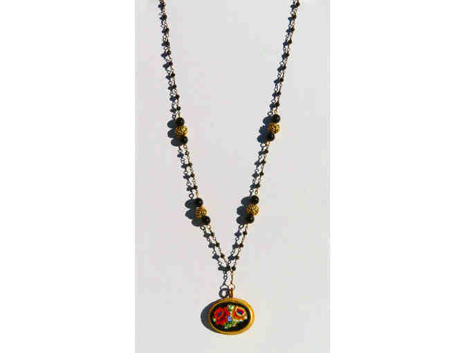 Micro Mosaic Vintage Italian Black Pendant with Black Crystals - 44