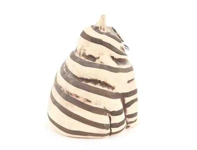 Artist signed Whimsical STRIPED CAT Piggy Bank 9.5" tall - Photo 4