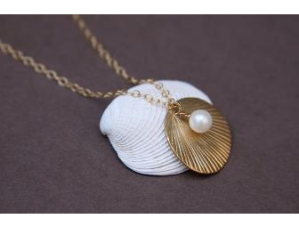 Gold Shell Necklace with Saltwater Pearl
