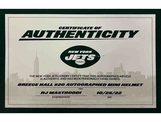 NY Jets autographed mini helmet - Breece Hall, #20