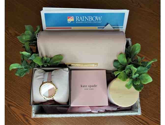 Basket with Kate Spade Watch, Betsy Johnson Pink Clutch & Candle