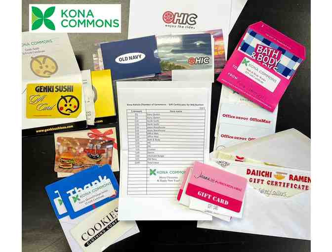 Kona Commons $200.00 Assorted Gift Certificates