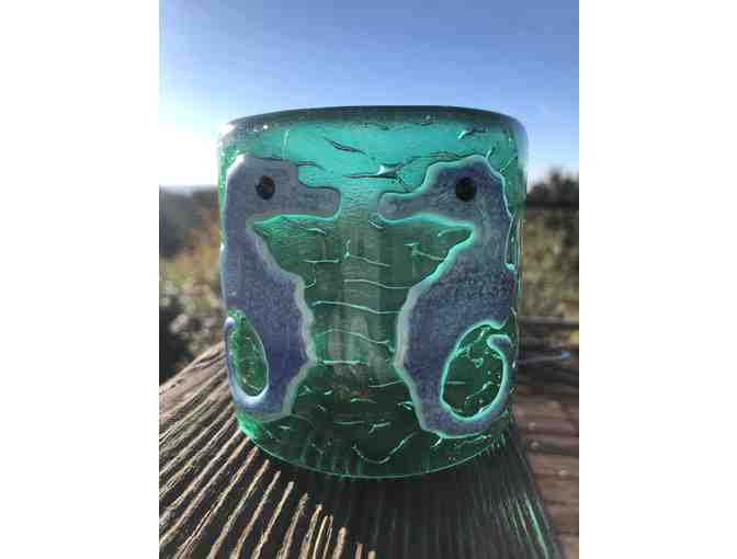 Green Candle Sconce and Holder with Blue Seahorses