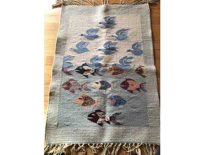 Mexican Fish and Bird Woven Rug / Wall Hanging
