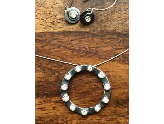 Silver Circle Necklace with Matching Earrings