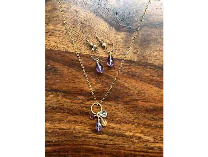 Pendant with Amethyst, Citron & Garnet Necklace with Matching Earrings