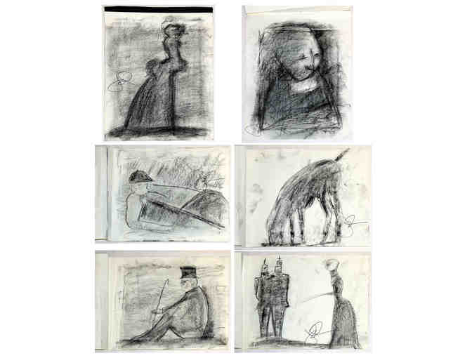 Set of charcoal sketches drawn onstage by Jake Gyllenhaal during Sunday in the Park with George