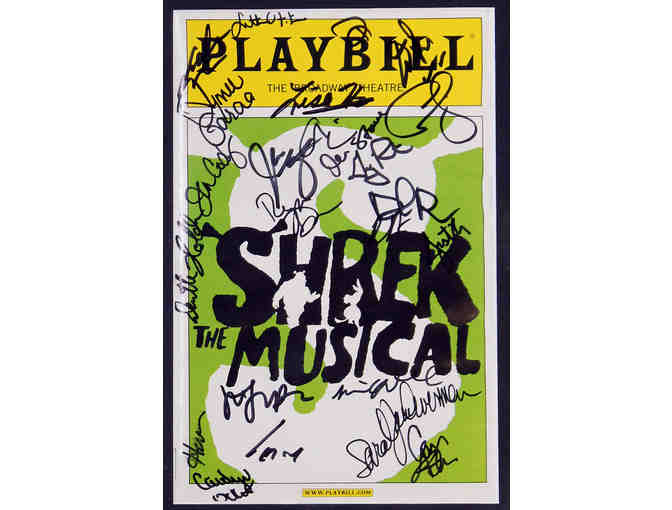 Framed and matted poster and Playbill from Shrek signed by entire original Broadway cast