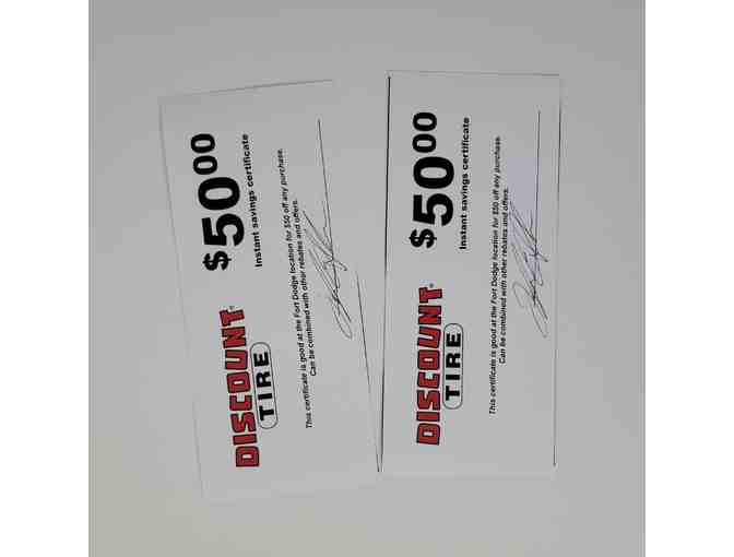 (2) $50 Certificates to Discount Tire