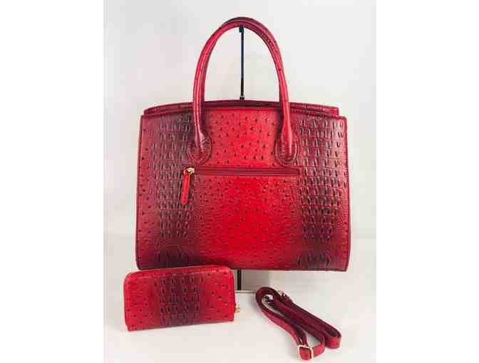 AAA LIVE BIDDING ONLY! Deep Red Faux Alligator beautifully textured gold hardware