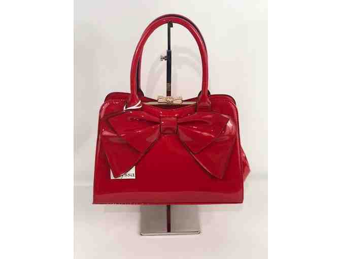 AAA LIVE BIDDING ONLY! Alyssa 100% Cruelty Free Fire Engine Red handbag w/ adorable bow