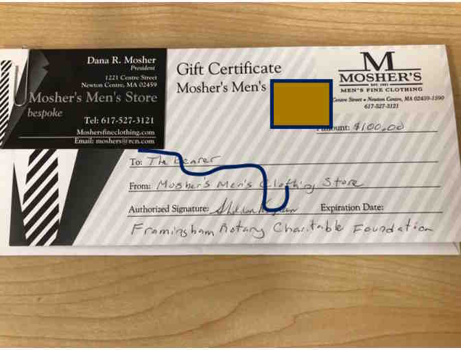 $100 Gift Certificate for Mosher's Men's Fine Clothing