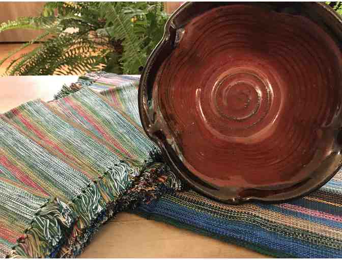 Handmade Guatemalan placemats and large ceramic serving bowl