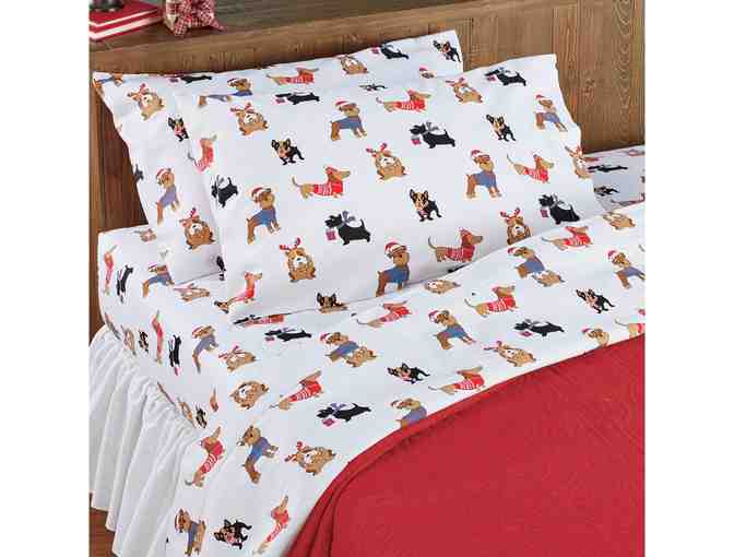 Festive Holiday Dogs Flannel Sheets Set Queen