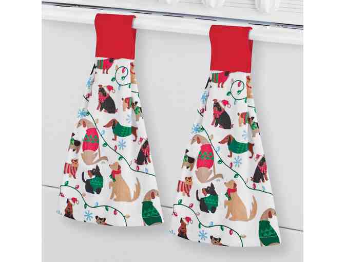 2-Piece Holiday Dogs Hanging Cotton Kitchen Towels - Photo 1