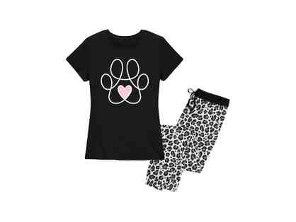 Black and Tan Snow Leopard Paw Print Heart Pajama Set Size XL - 16