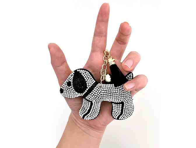 Black & White Crystal Puppy Bling Key Chain - Photo 2