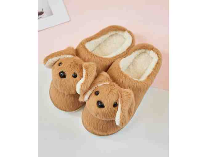 Brown Puppy Fuzzy Slippers women size 7-8 - Photo 1