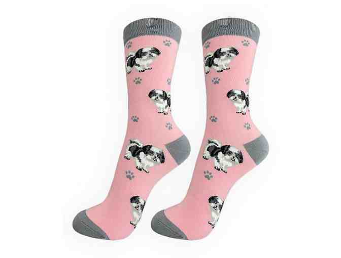 Pink, Gray and Black Shih Tzu Socks - Adult