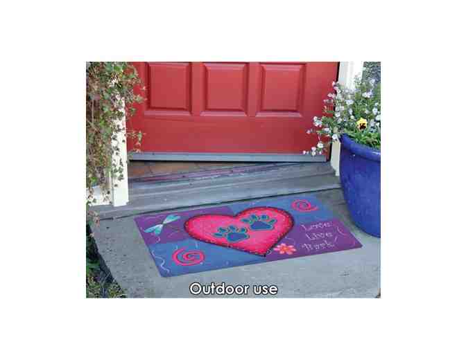 Purple & Pink 'Love Live Bark' Paw Print Heart Doormat