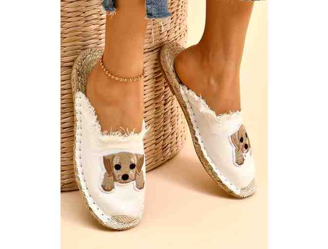 White Embroidered Dog Espadrille Mule - Womens size 7