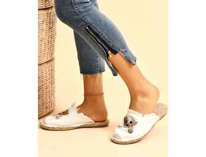 White Embroidered Dog Espadrille Mule - Womens size 7