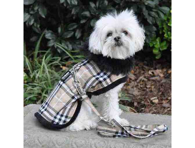 Plaid Fur-Trimmed Dog Harness Coat Size xxxs