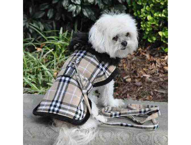 Plaid Fur-Trimmed Dog Harness Coat Size xxxs